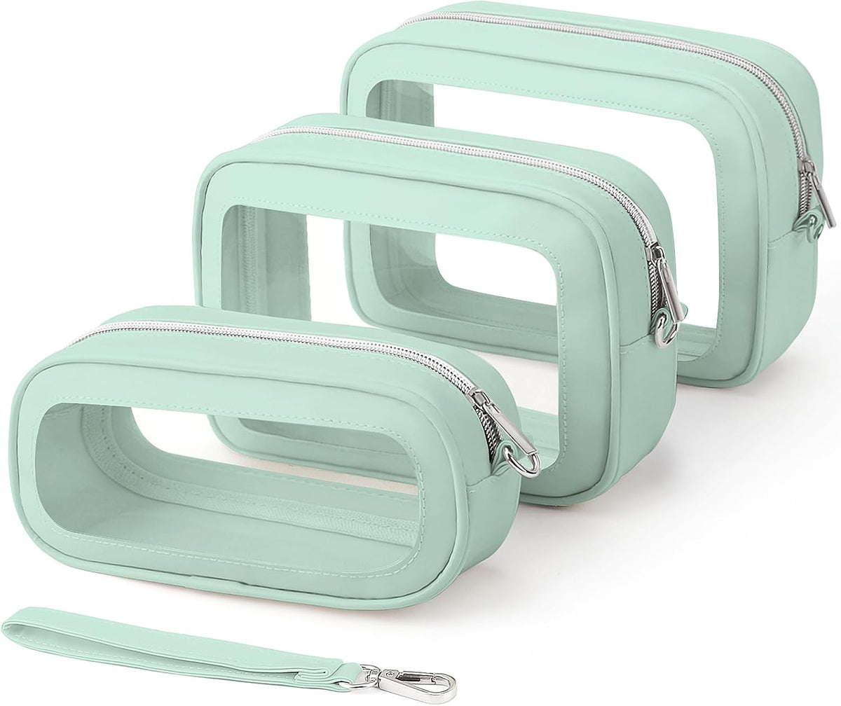 Clear Makeup Bags with Handles, TSA Approved Toiletry Bags, Diaper Bag Organizer Pouch, TPU Car Storage Organizer with Zippers, Waterproof Travel Organizer Bag for Women