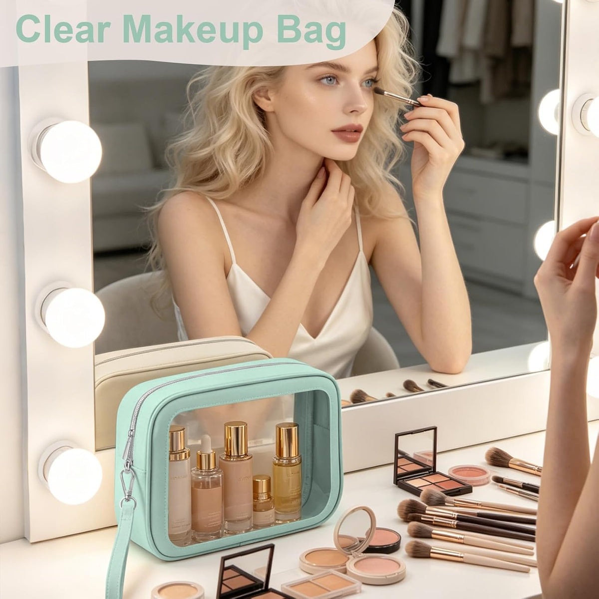 Clear Makeup Bags with Handles, TSA Approved Toiletry Bags, Diaper Bag Organizer Pouch, TPU Car Storage Organizer with Zippers, Waterproof Travel Organizer Bag for Women