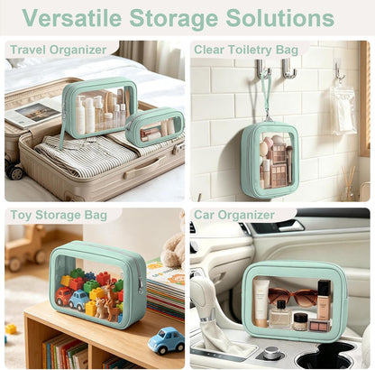 Clear Makeup Bags with Handles, TSA Approved Toiletry Bags, Diaper Bag Organizer Pouch, TPU Car Storage Organizer with Zippers, Waterproof Travel Organizer Bag for Women
