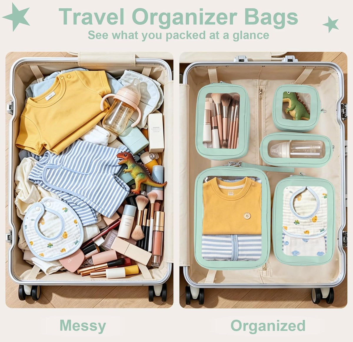 Clear Makeup Bags with Handles, TSA Approved Toiletry Bags, Diaper Bag Organizer Pouch, TPU Car Storage Organizer with Zippers, Waterproof Travel Organizer Bag for Women