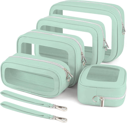 Clear Makeup Bags with Handles, TSA Approved Toiletry Bags, Diaper Bag Organizer Pouch, TPU Car Storage Organizer with Zippers, Waterproof Travel Organizer Bag for Women