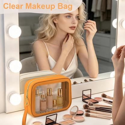 Clear Makeup Bags with Handles, TSA Approved Toiletry Bags, Diaper Bag Organizer Pouch, TPU Car Storage Organizer with Zippers, Waterproof Travel Organizer Bag for Women