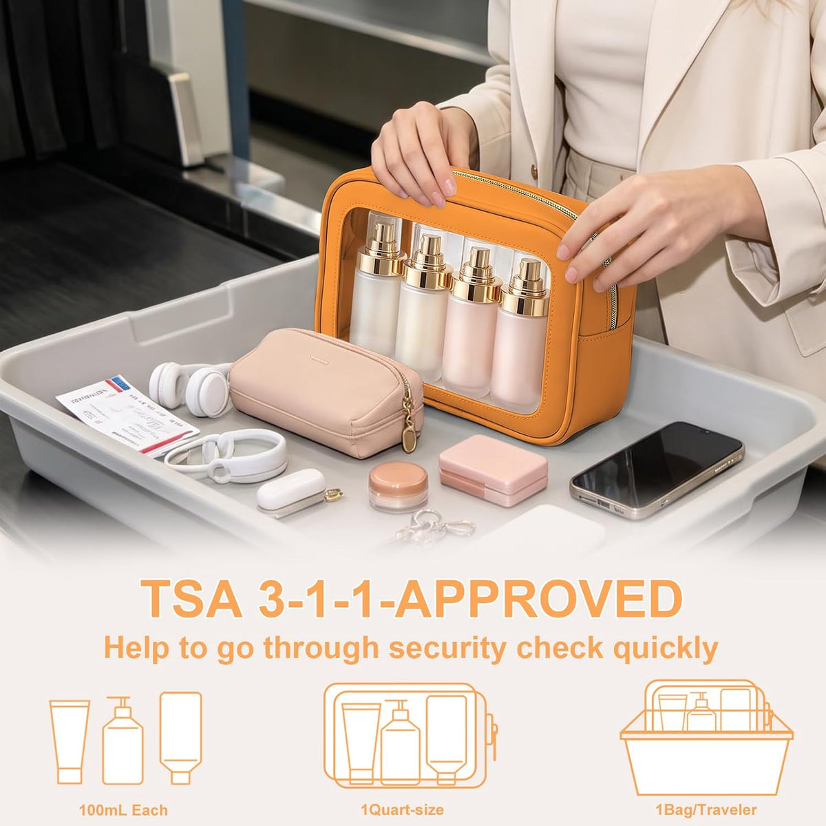 Clear Makeup Bags with Handles, TSA Approved Toiletry Bags, Diaper Bag Organizer Pouch, TPU Car Storage Organizer with Zippers, Waterproof Travel Organizer Bag for Women