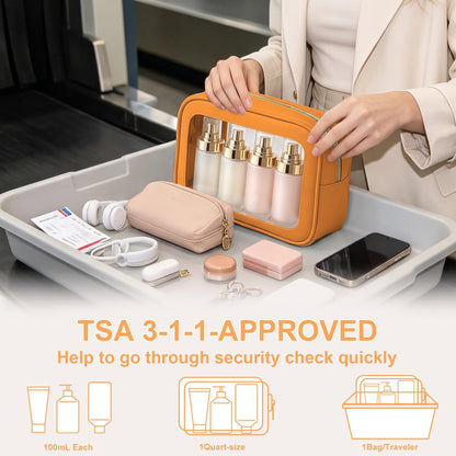 Clear Makeup Bags with Handles, TSA Approved Toiletry Bags, Diaper Bag Organizer Pouch, TPU Car Storage Organizer with Zippers, Waterproof Travel Organizer Bag for Women