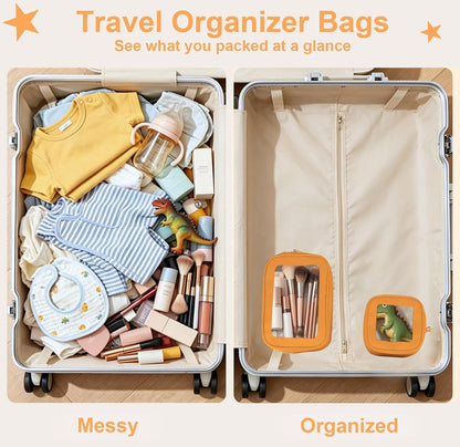Clear Makeup Bags with Handles, TSA Approved Toiletry Bags, Diaper Bag Organizer Pouch, TPU Car Storage Organizer with Zippers, Waterproof Travel Organizer Bag for Women