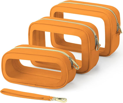 Clear Makeup Bags with Handles, TSA Approved Toiletry Bags, Diaper Bag Organizer Pouch, TPU Car Storage Organizer with Zippers, Waterproof Travel Organizer Bag for Women