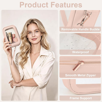 Clear Makeup Bags with Handles, TSA Approved Toiletry Bags, Diaper Bag Organizer Pouch, TPU Car Storage Organizer with Zippers, Waterproof Travel Organizer Bag for Women