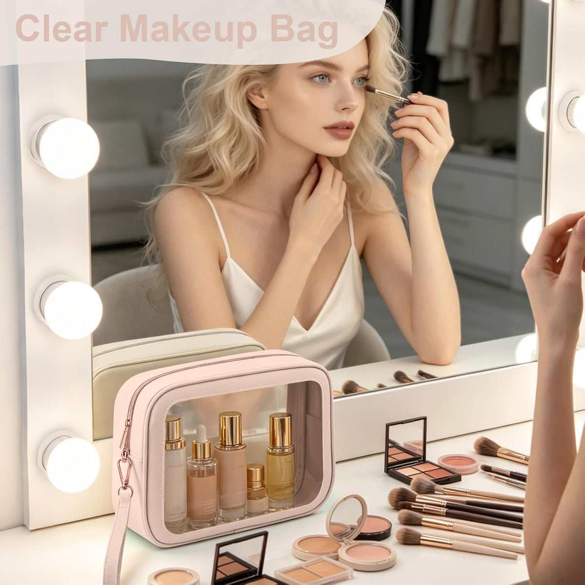 Clear Makeup Bags with Handles, TSA Approved Toiletry Bags, Diaper Bag Organizer Pouch, TPU Car Storage Organizer with Zippers, Waterproof Travel Organizer Bag for Women