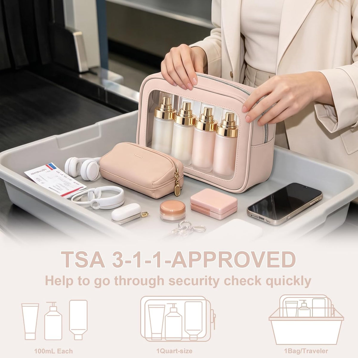 Clear Makeup Bags with Handles, TSA Approved Toiletry Bags, Diaper Bag Organizer Pouch, TPU Car Storage Organizer with Zippers, Waterproof Travel Organizer Bag for Women