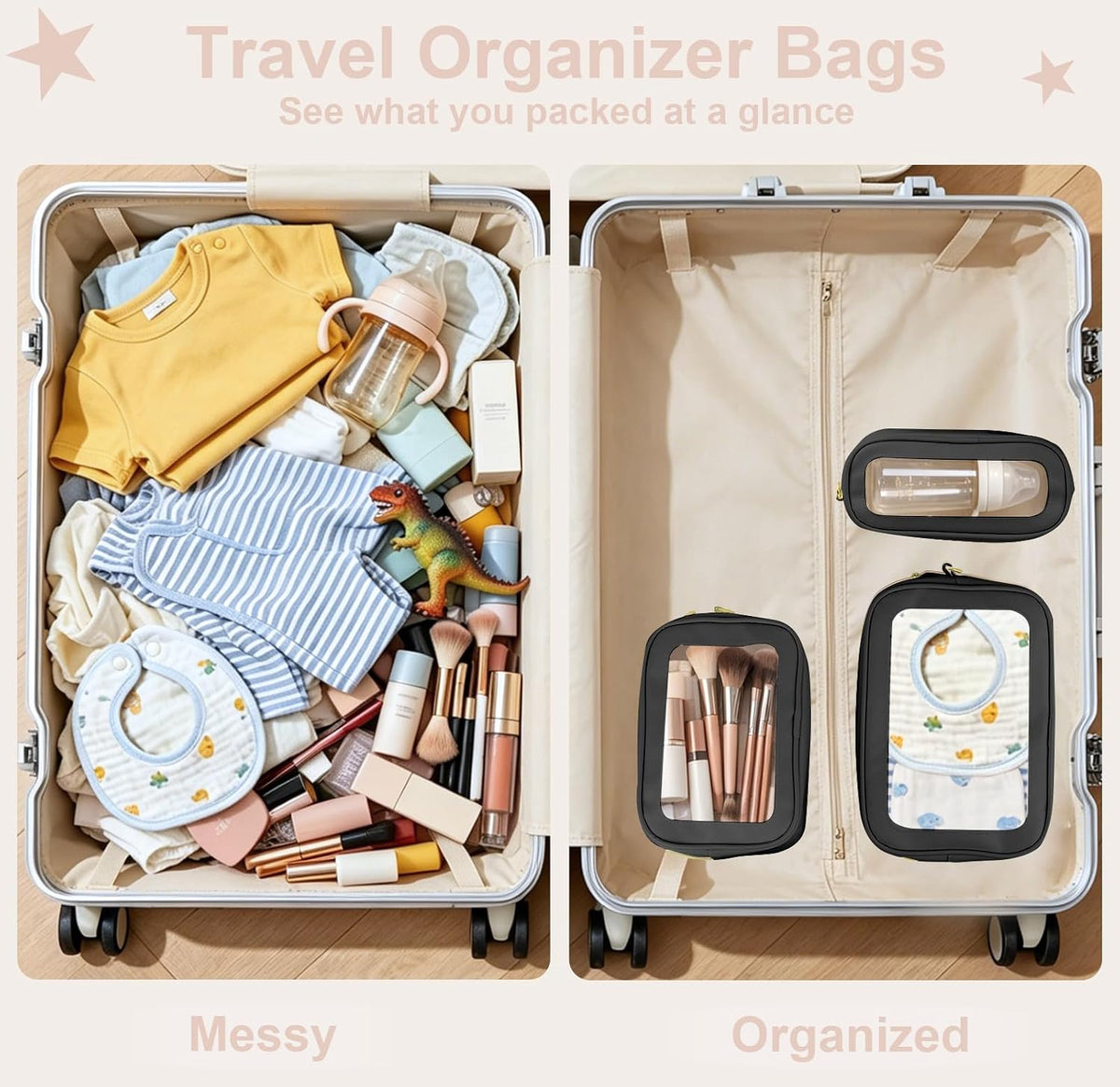 Clear Makeup Bags with Handles, TSA Approved Toiletry Bags, Diaper Bag Organizer Pouch, TPU Car Storage Organizer with Zippers, Waterproof Travel Organizer Bag for Women