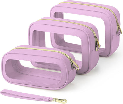 Clear Makeup Bags with Handles, TSA Approved Toiletry Bags, Diaper Bag Organizer Pouch, TPU Car Storage Organizer with Zippers, Waterproof Travel Organizer Bag for Women