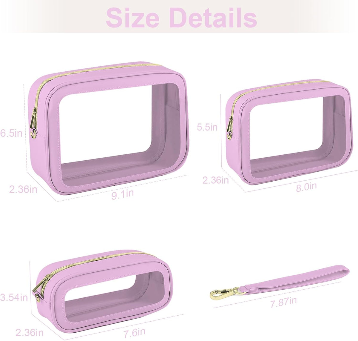 Clear Makeup Bags with Handles, TSA Approved Toiletry Bags, Diaper Bag Organizer Pouch, TPU Car Storage Organizer with Zippers, Waterproof Travel Organizer Bag for Women