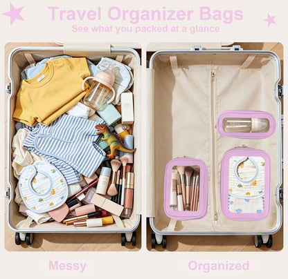 Clear Makeup Bags with Handles, TSA Approved Toiletry Bags, Diaper Bag Organizer Pouch, TPU Car Storage Organizer with Zippers, Waterproof Travel Organizer Bag for Women