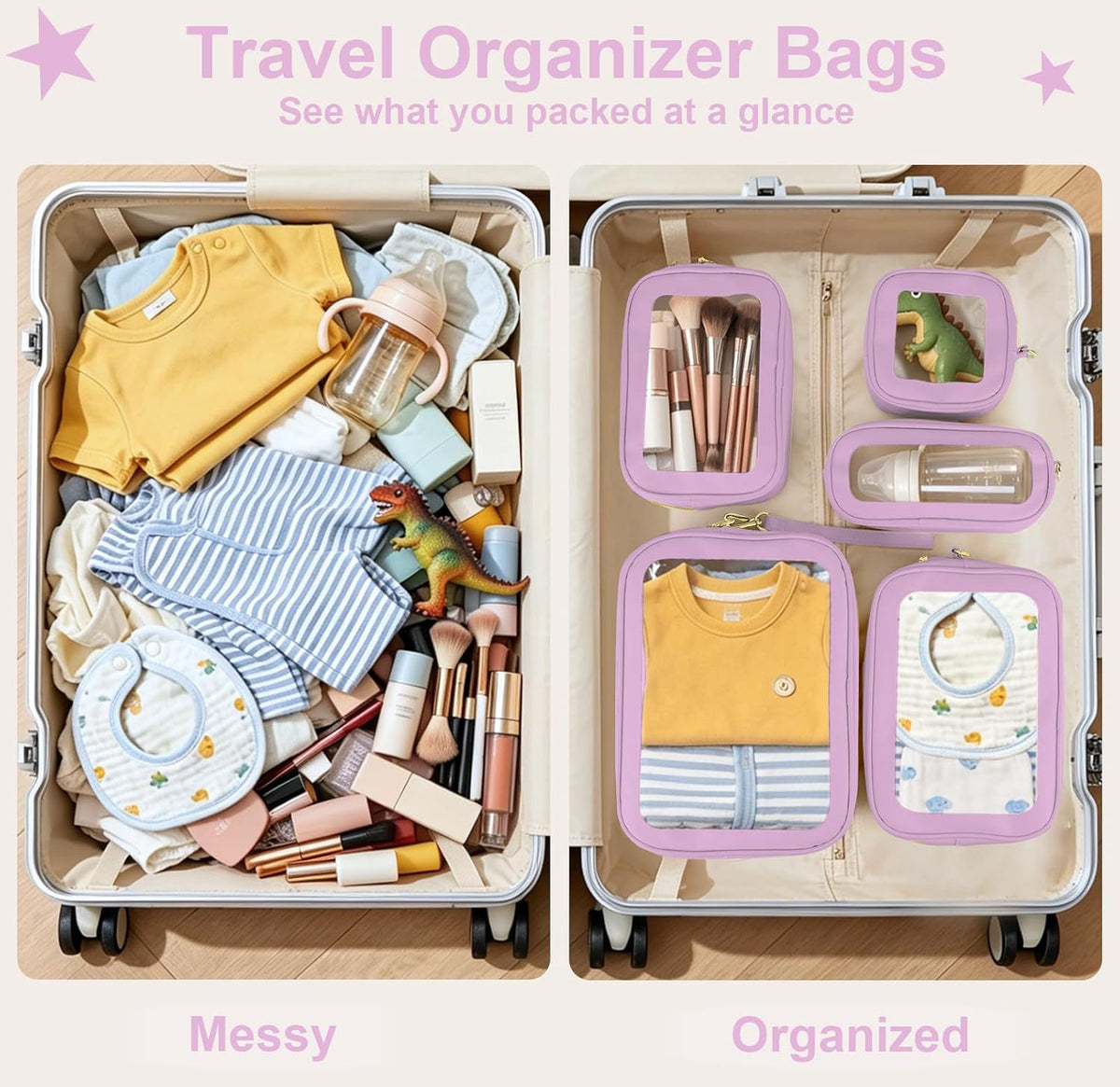 Clear Makeup Bags with Handles, TSA Approved Toiletry Bags, Diaper Bag Organizer Pouch, TPU Car Storage Organizer with Zippers, Waterproof Travel Organizer Bag for Women