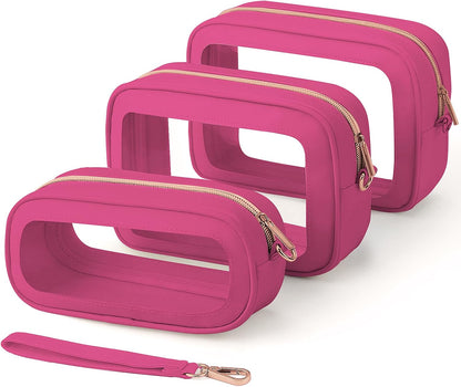 Clear Makeup Bags with Handles, TSA Approved Toiletry Bags, Diaper Bag Organizer Pouch, TPU Car Storage Organizer with Zippers, Waterproof Travel Organizer Bag for Women