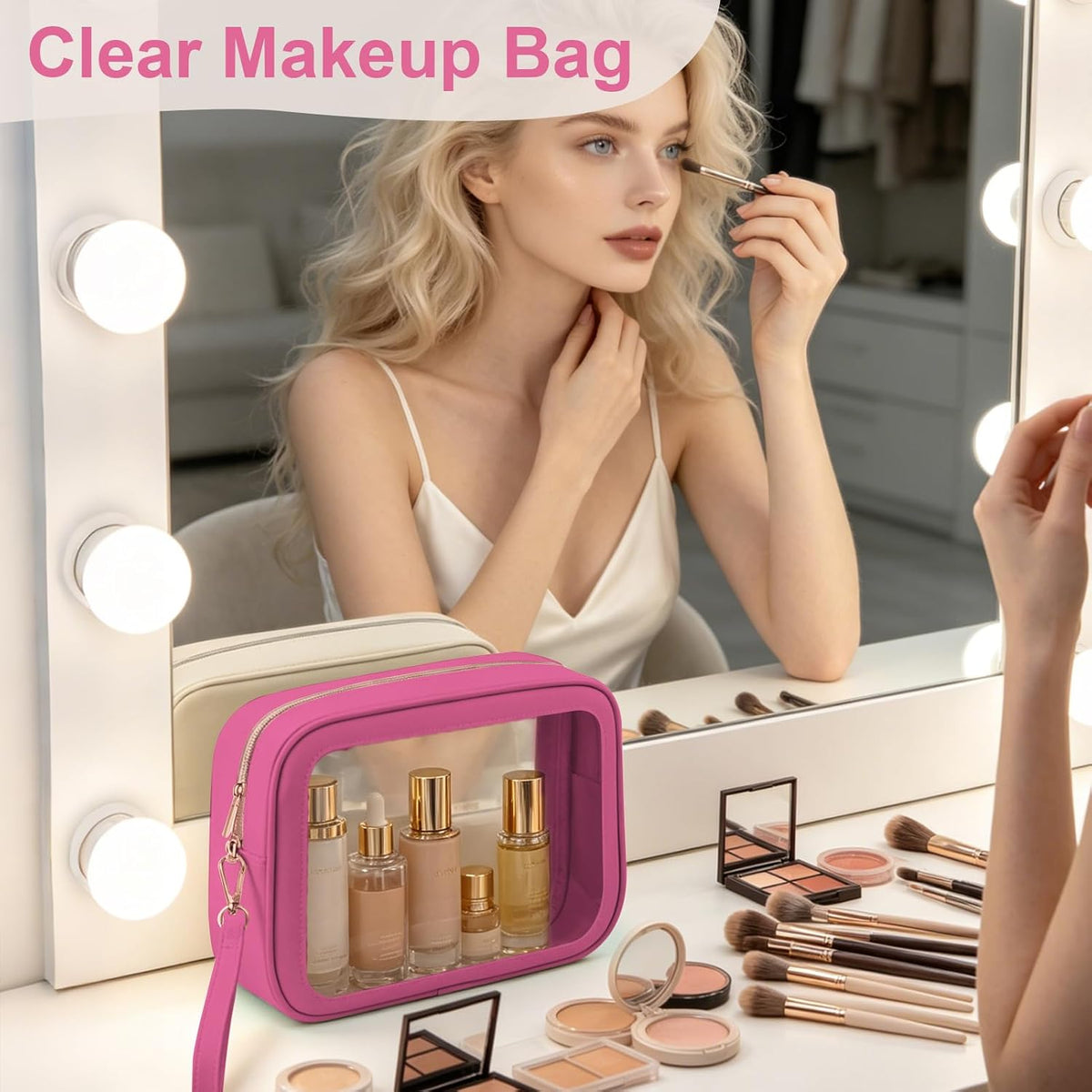Clear Makeup Bags with Handles, TSA Approved Toiletry Bags, Diaper Bag Organizer Pouch, TPU Car Storage Organizer with Zippers, Waterproof Travel Organizer Bag for Women