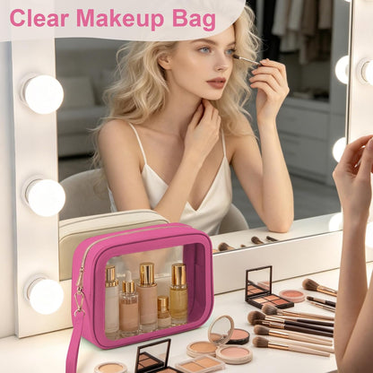 Clear Makeup Bags with Handles, TSA Approved Toiletry Bags, Diaper Bag Organizer Pouch, TPU Car Storage Organizer with Zippers, Waterproof Travel Organizer Bag for Women