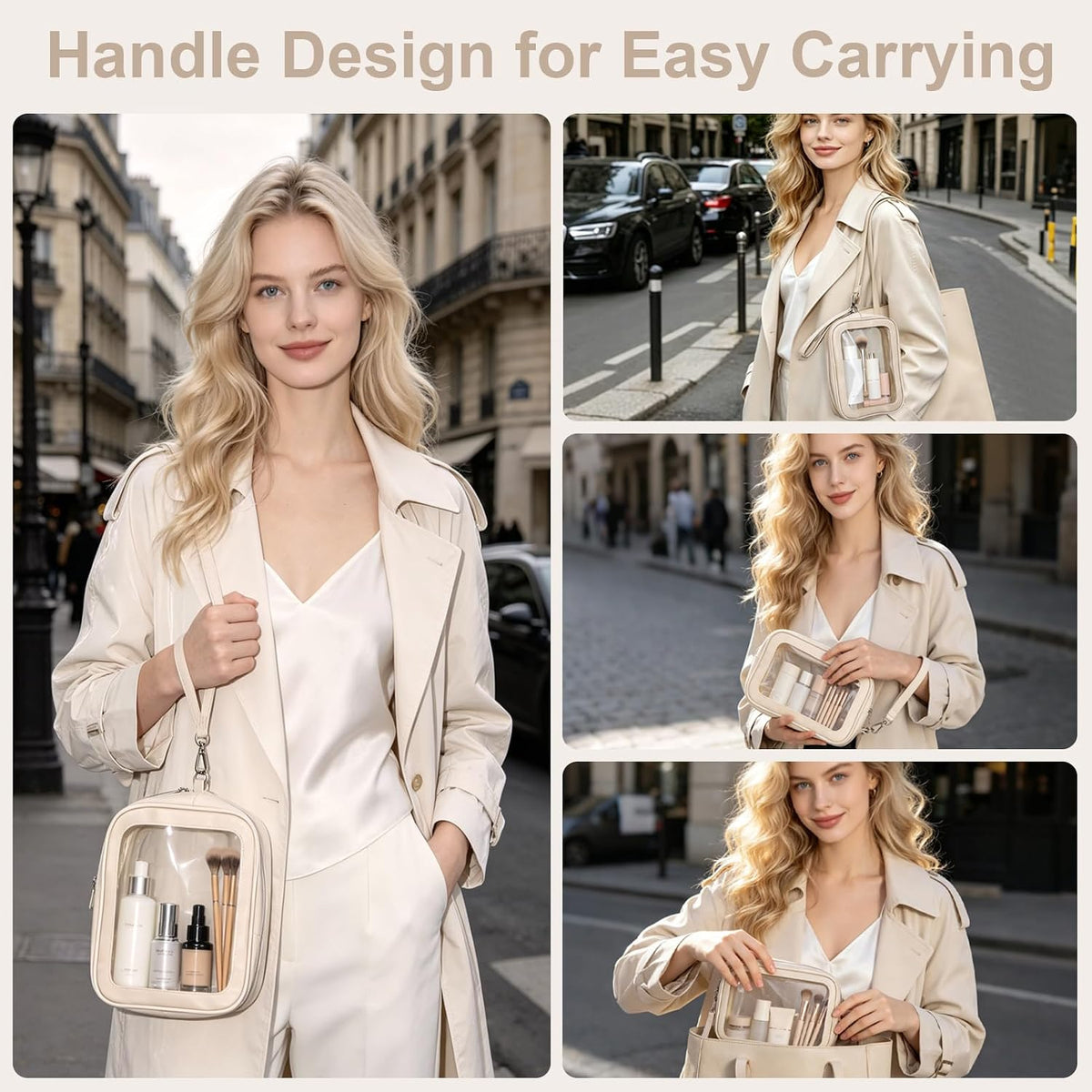 Clear Makeup Bags with Handles, TSA Approved Toiletry Bags, Diaper Bag Organizer Pouch, TPU Car Storage Organizer with Zippers, Waterproof Travel Organizer Bag for Women