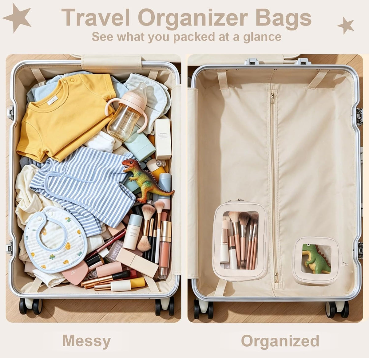 Clear Makeup Bags with Handles, TSA Approved Toiletry Bags, Diaper Bag Organizer Pouch, TPU Car Storage Organizer with Zippers, Waterproof Travel Organizer Bag for Women