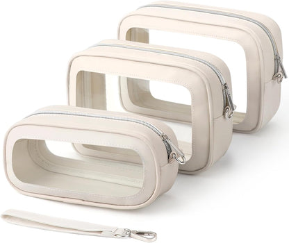 Clear Makeup Bags with Handles, TSA Approved Toiletry Bags, Diaper Bag Organizer Pouch, TPU Car Storage Organizer with Zippers, Waterproof Travel Organizer Bag for Women