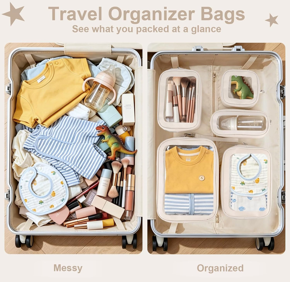 Clear Makeup Bags with Handles, TSA Approved Toiletry Bags, Diaper Bag Organizer Pouch, TPU Car Storage Organizer with Zippers, Waterproof Travel Organizer Bag for Women