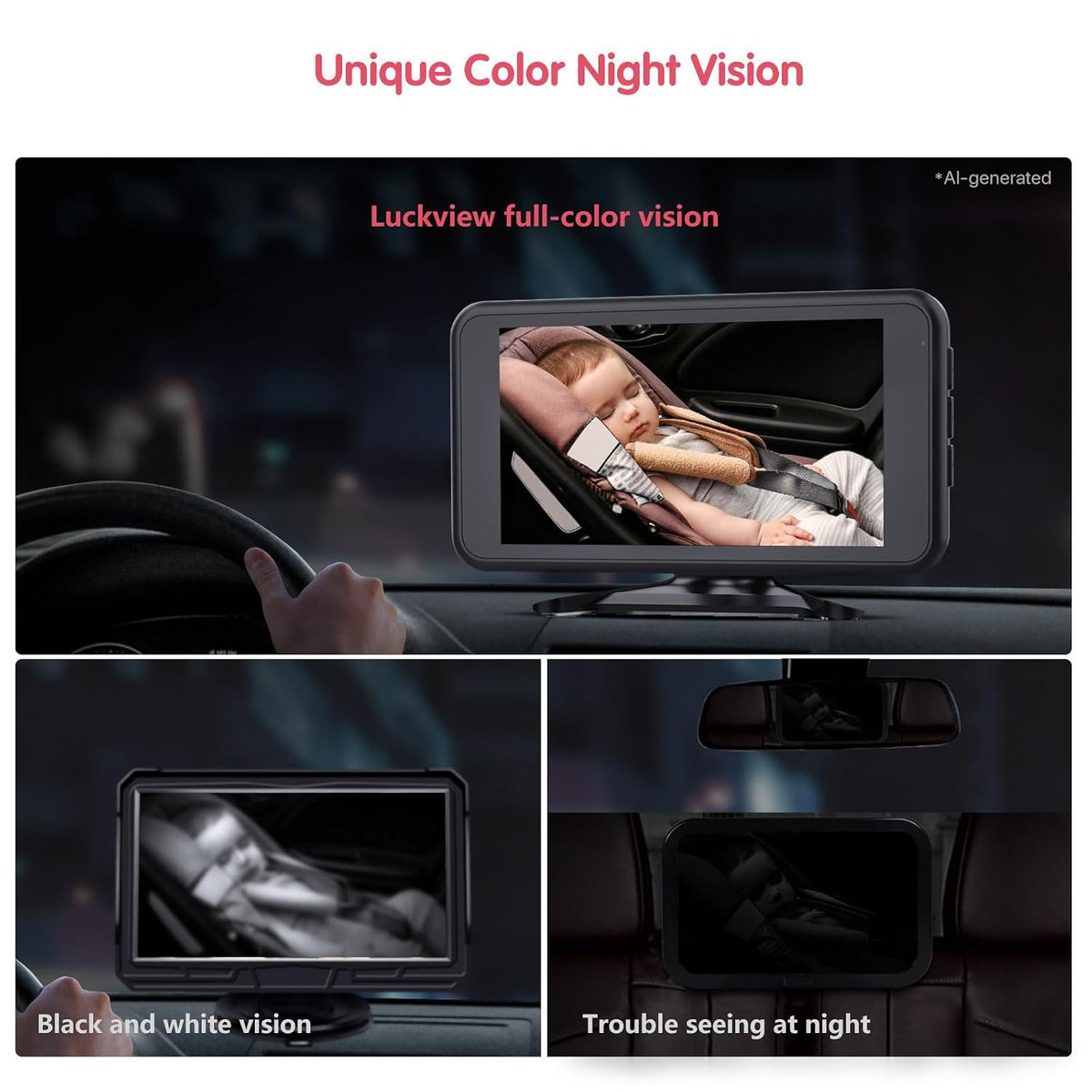 BM2 Baby Car Camera, 5.2" 1080P Rear Seat Monitor
