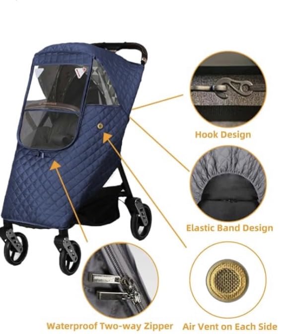 Blue Winter Stroller Weather Shield Universal,Baby Stroller Rain Cover Waterproof,Travel Strollers Raincoat,Pushchairs Accessories,for Colder Weather,Protect from Snow Wind Sun Dust