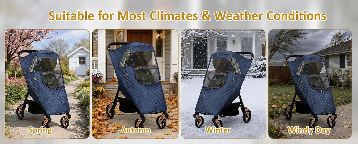 Blue Winter Stroller Weather Shield Universal,Baby Stroller Rain Cover Waterproof,Travel Strollers Raincoat,Pushchairs Accessories,for Colder Weather,Protect from Snow Wind Sun Dust