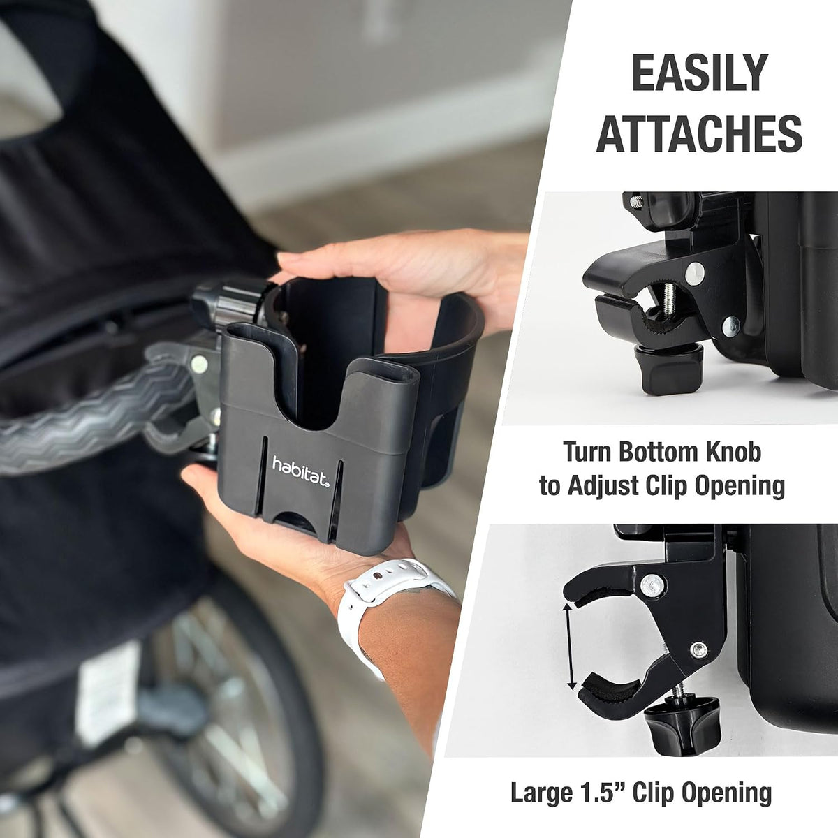 Universal Stroller Cup Holder Attachment with Phone Holder - Adjustable Drink and Phone Organizer for Baby Strollers,Walkers, Bikes & Scooters, Parent Gift