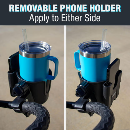 Universal Stroller Cup Holder Attachment with Phone Holder - Adjustable Drink and Phone Organizer for Baby Strollers,Walkers, Bikes & Scooters, Parent Gift