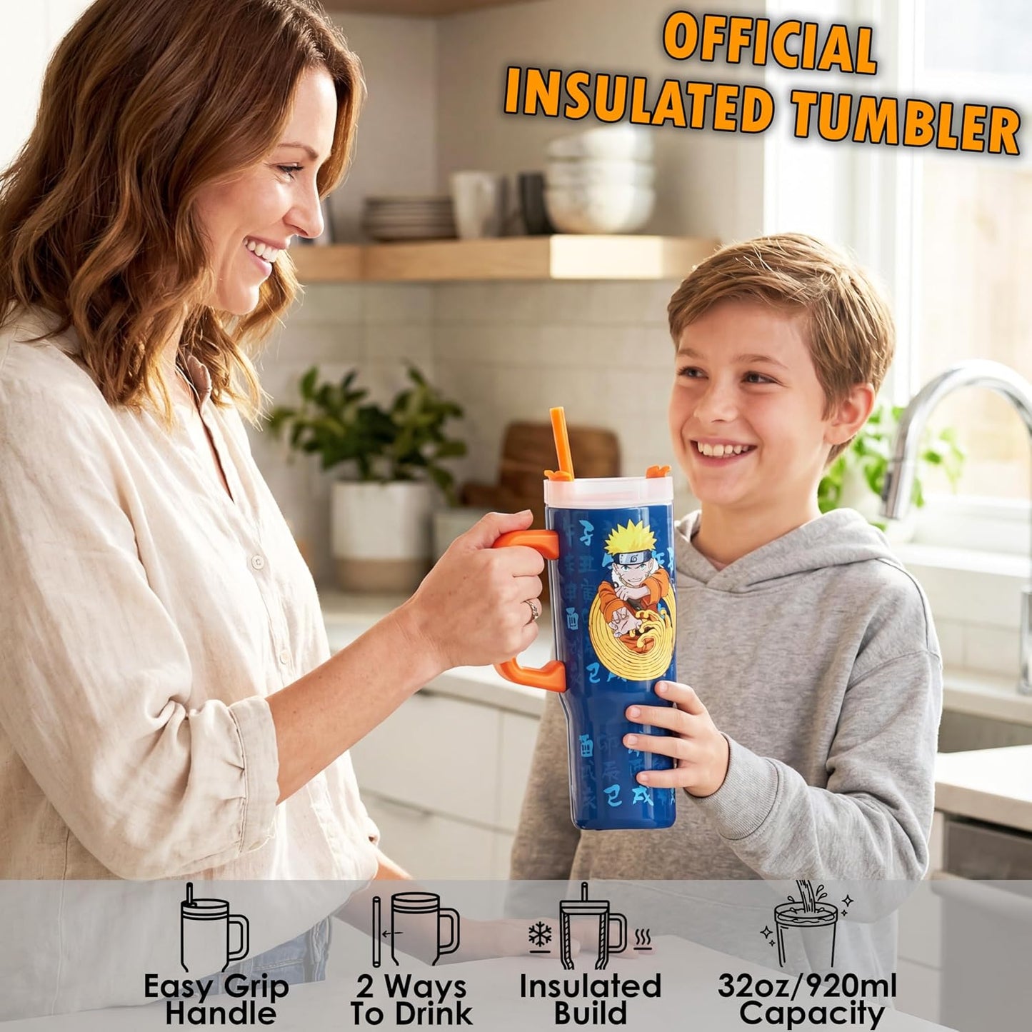 One Piece Tumbler with Handle and Straw 32 oz, Keeps Hot 8 Hrs, Cold 12H & Ice 42H, BPA-Free Insulated Stainless Steel Water Bottle, Travel Mug, Anime Gifts (Multi One Piece)