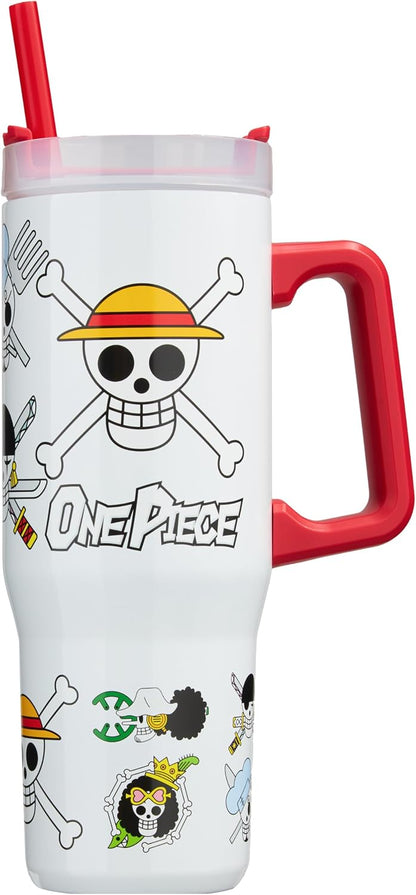 One Piece Tumbler with Handle and Straw 32 oz, Keeps Hot 8 Hrs, Cold 12H & Ice 42H, BPA-Free Insulated Stainless Steel Water Bottle, Travel Mug, Anime Gifts (Multi One Piece)