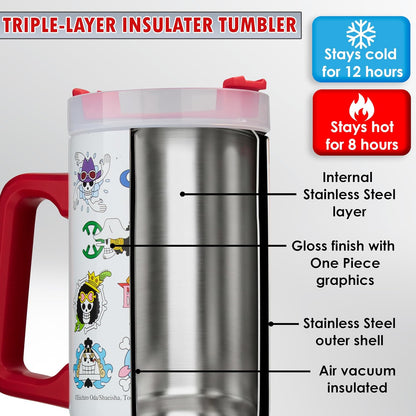 One Piece Tumbler with Handle and Straw 32 oz, Keeps Hot 8 Hrs, Cold 12H & Ice 42H, BPA-Free Insulated Stainless Steel Water Bottle, Travel Mug, Anime Gifts (Multi One Piece)
