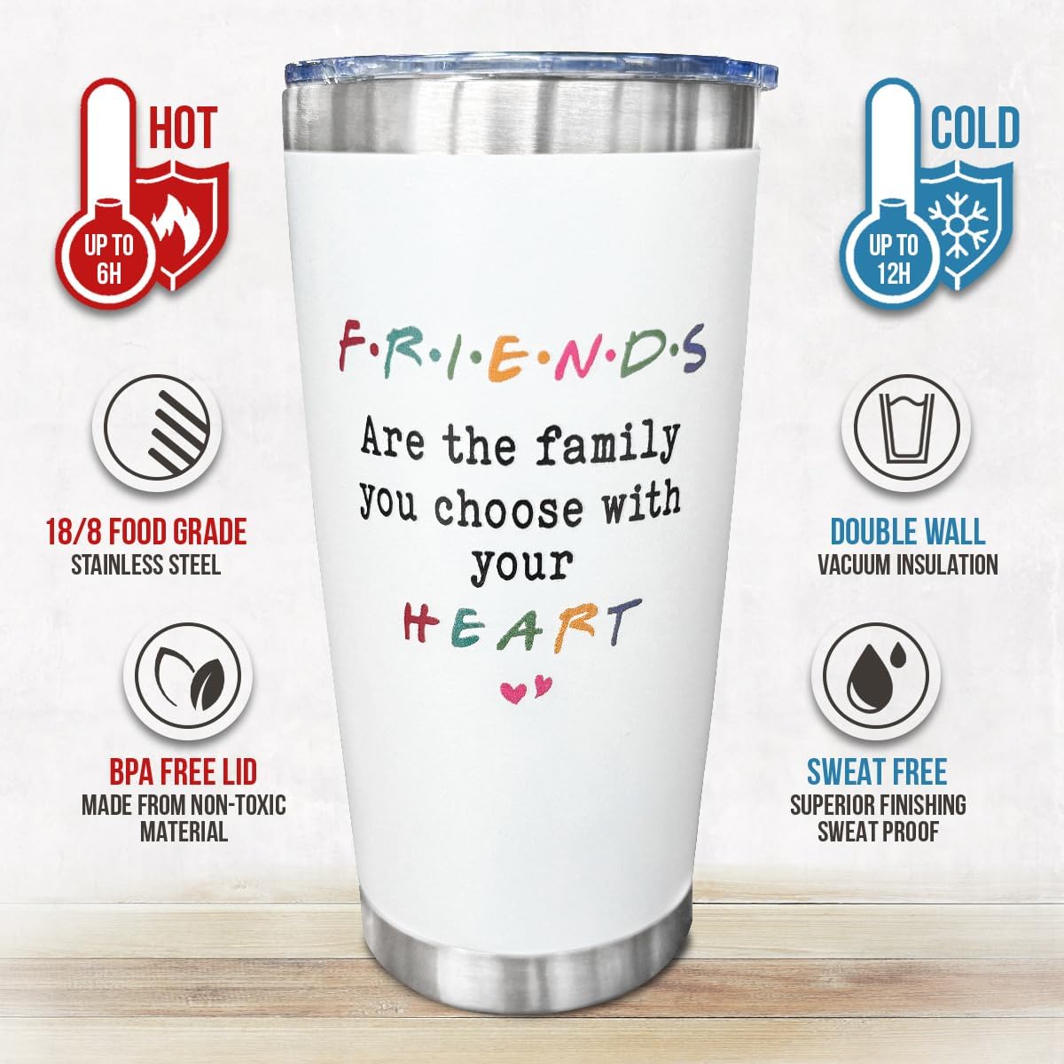 Friendship Gifts for Women Friends, 20 oz Stainless Steel Tumbler, Birthday, Christmas, Friendship Day Gifts for Friend, Bestie, BFF, Coworker, Woman, Female