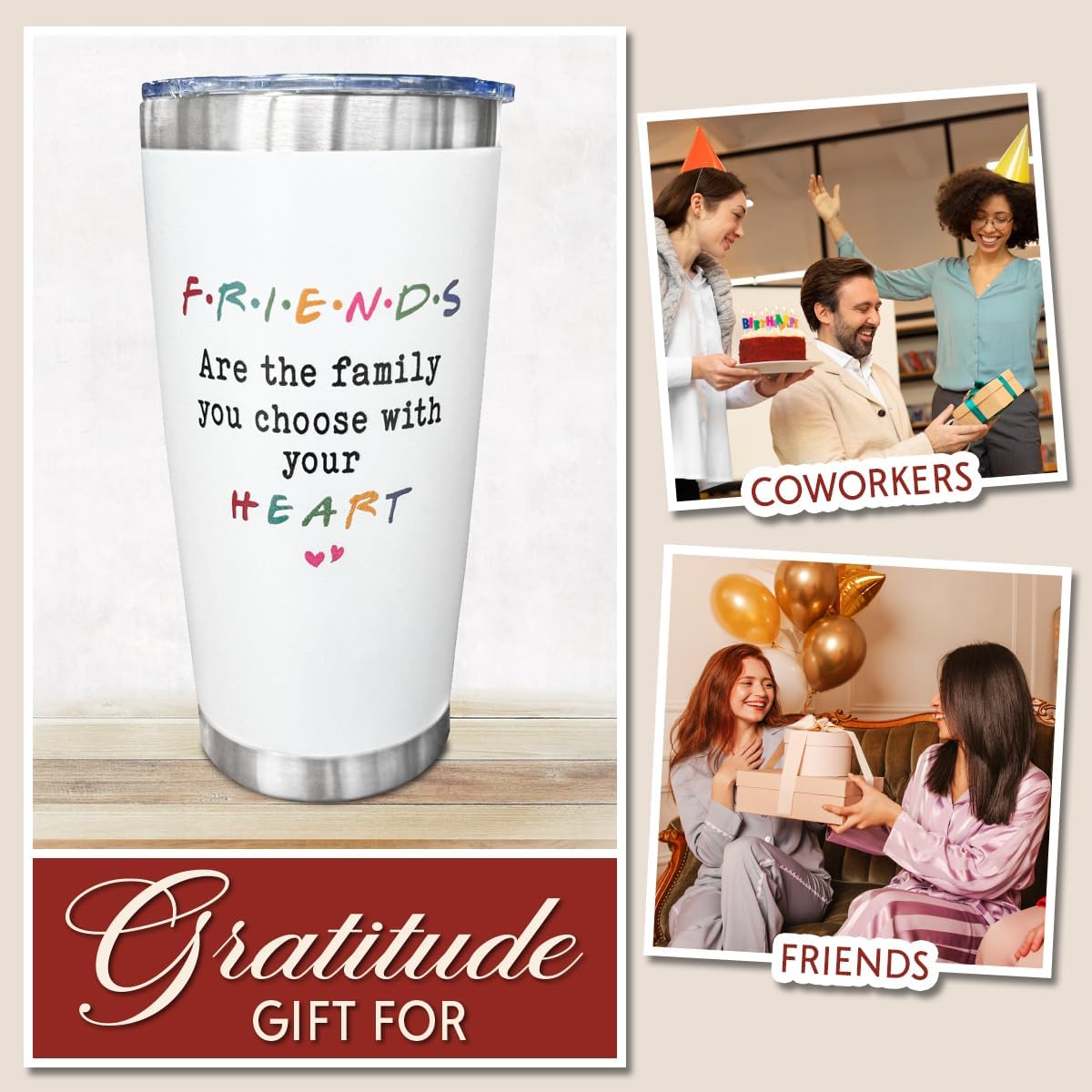 Friendship Gifts for Women Friends, 20 oz Stainless Steel Tumbler, Birthday, Christmas, Friendship Day Gifts for Friend, Bestie, BFF, Coworker, Woman, Female