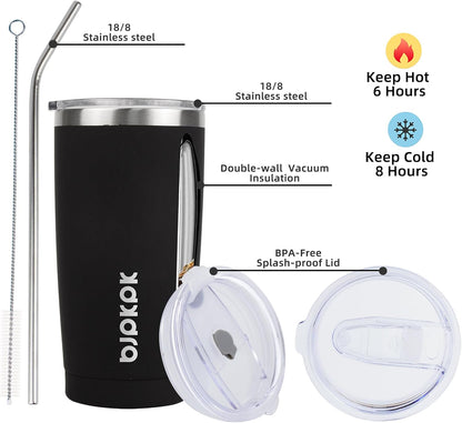 20 oz Coffee Tumbler with Lid, Straw, Insulated Stainless Steel Mug | Double Wall Vacuum, Keeps Hot/Cold, BPA Free, Leak Proof, Iced Coffee Cup Fit Car Holder, Travel & Beach Ready, Turquoise - Colors A