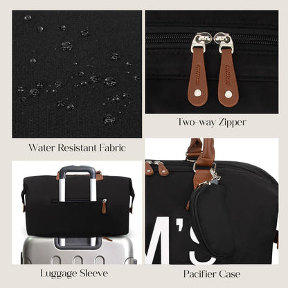 6pcs Large Diaper Bag Tote with Changing Pad & 2 Organized Pouches, Mom's Bag for Hospital with Pacifier Case, Straps, Stroller Hook, Baby Diaper Bag for Weekender Travel
