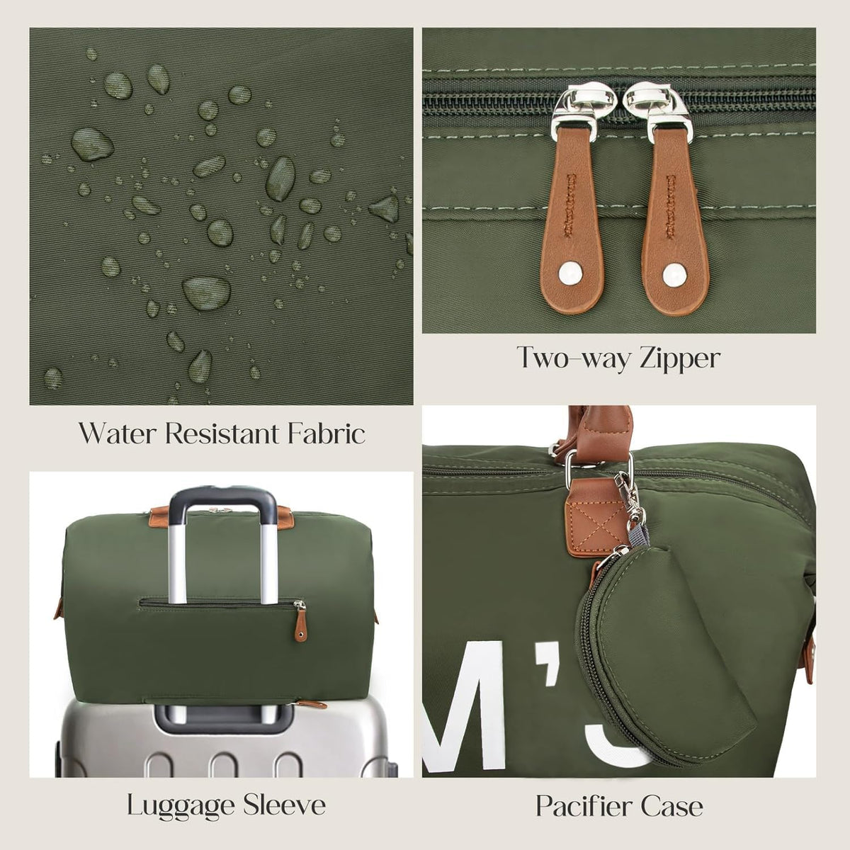 6pcs Large Diaper Bag Tote with Changing Pad & 2 Organized Pouches, Mom's Bag for Hospital with Pacifier Case, Straps, Stroller Hook, Baby Diaper Bag for Weekender Travel