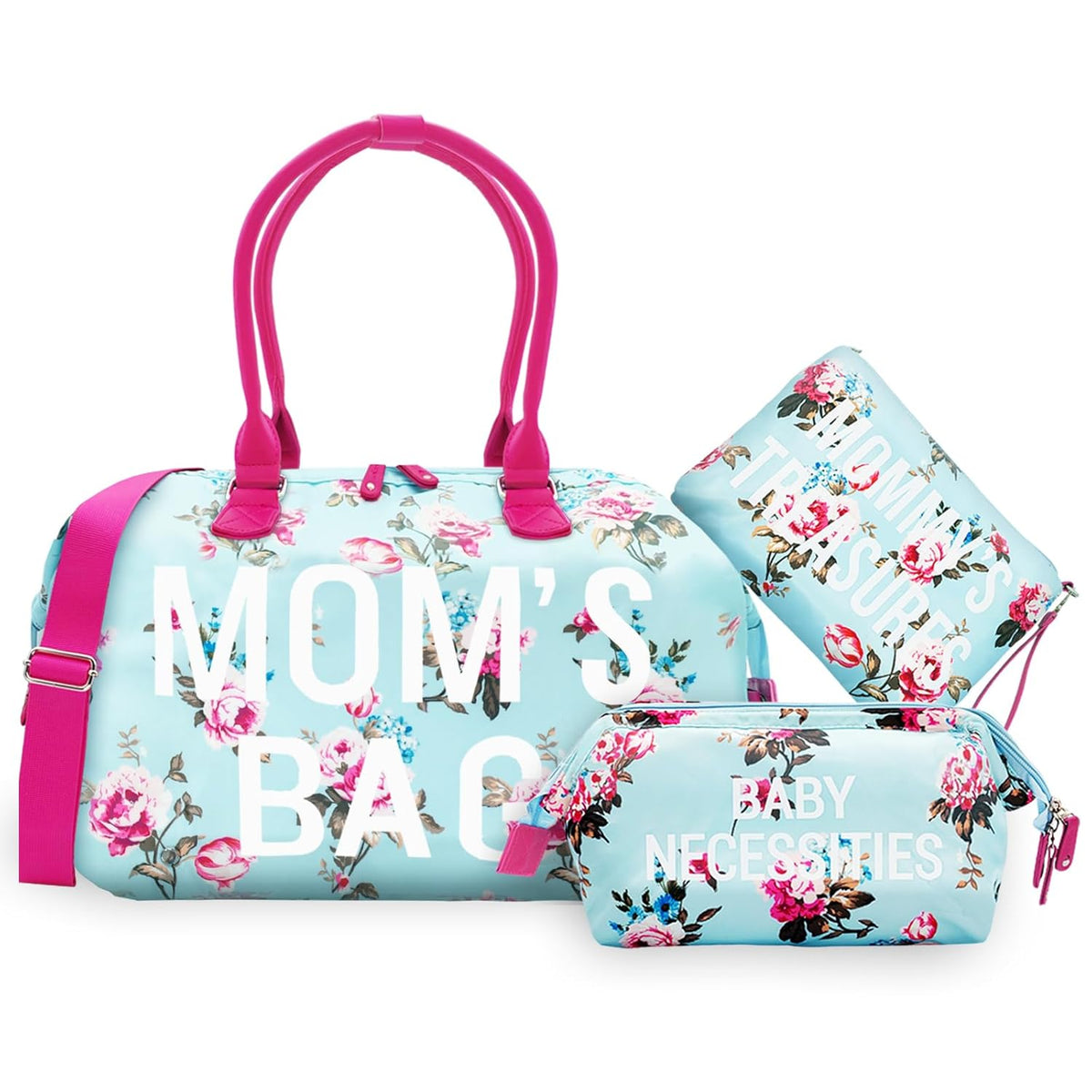 6pcs Large Diaper Bag Tote with Changing Pad & 2 Organized Pouches, Mom's Bag for Hospital with Pacifier Case, Straps, Stroller Hook, Baby Diaper Bag for Weekender Travel