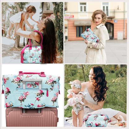 6pcs Large Diaper Bag Tote with Changing Pad & 2 Organized Pouches, Mom's Bag for Hospital with Pacifier Case, Straps, Stroller Hook, Baby Diaper Bag for Weekender Travel