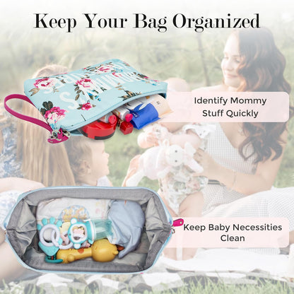 6pcs Large Diaper Bag Tote with Changing Pad & 2 Organized Pouches, Mom's Bag for Hospital with Pacifier Case, Straps, Stroller Hook, Baby Diaper Bag for Weekender Travel