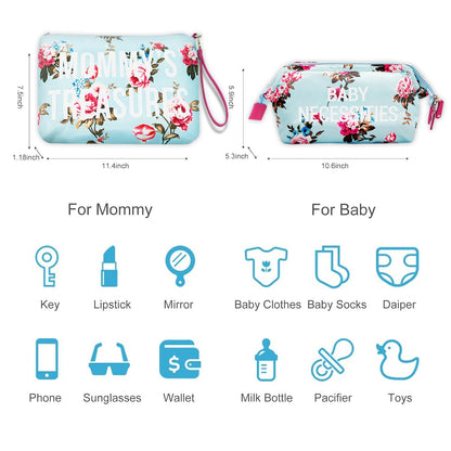 6pcs Large Diaper Bag Tote with Changing Pad & 2 Organized Pouches, Mom's Bag for Hospital with Pacifier Case, Straps, Stroller Hook, Baby Diaper Bag for Weekender Travel