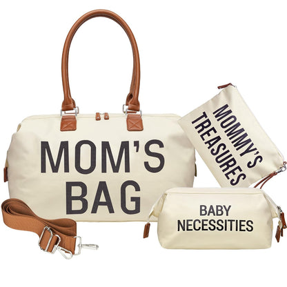 6pcs Large Diaper Bag Tote with Changing Pad & 2 Organized Pouches, Mom's Bag for Hospital with Pacifier Case, Straps, Stroller Hook, Baby Diaper Bag for Weekender Travel