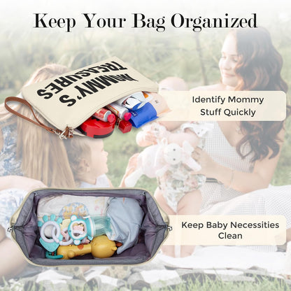 6pcs Large Diaper Bag Tote with Changing Pad & 2 Organized Pouches, Mom's Bag for Hospital with Pacifier Case, Straps, Stroller Hook, Baby Diaper Bag for Weekender Travel