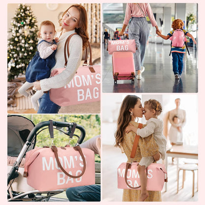 6pcs Large Diaper Bag Tote with Changing Pad & 2 Organized Pouches, Mom's Bag for Hospital with Pacifier Case, Straps, Stroller Hook, Baby Diaper Bag for Weekender Travel