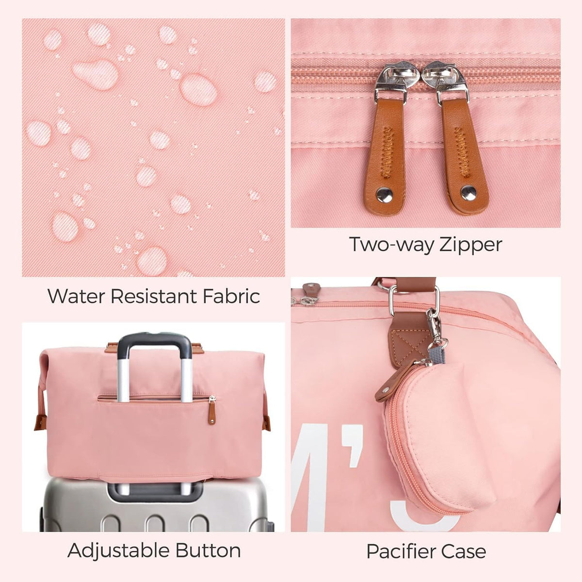 6pcs Large Diaper Bag Tote with Changing Pad & 2 Organized Pouches, Mom's Bag for Hospital with Pacifier Case, Straps, Stroller Hook, Baby Diaper Bag for Weekender Travel