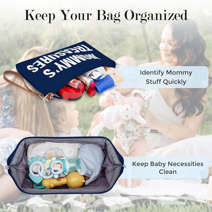 6pcs Large Diaper Bag Tote with Changing Pad & 2 Organized Pouches, Mom's Bag for Hospital with Pacifier Case, Straps, Stroller Hook, Baby Diaper Bag for Weekender Travel