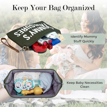 6pcs Large Diaper Bag Tote with Changing Pad & 2 Organized Pouches, Mom's Bag for Hospital with Pacifier Case, Straps, Stroller Hook, Baby Diaper Bag for Weekender Travel