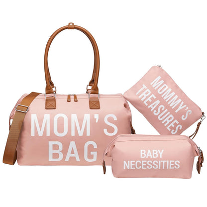 6pcs Large Diaper Bag Tote with Changing Pad & 2 Organized Pouches, Mom's Bag for Hospital with Pacifier Case, Straps, Stroller Hook, Baby Diaper Bag for Weekender Travel