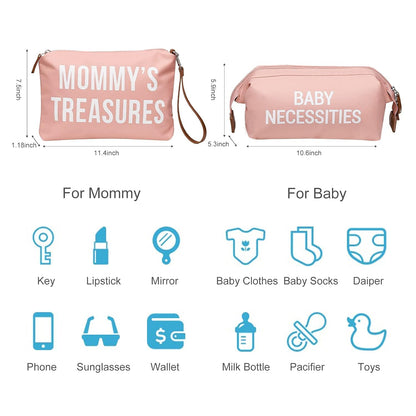 6pcs Large Diaper Bag Tote with Changing Pad & 2 Organized Pouches, Mom's Bag for Hospital with Pacifier Case, Straps, Stroller Hook, Baby Diaper Bag for Weekender Travel